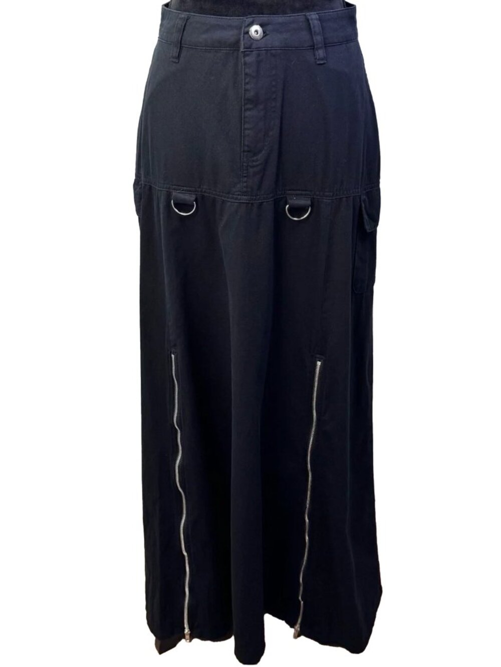 Social Collision Black Cargo Maxi Skirt Zip Detail D-Ring Goth Grunge S